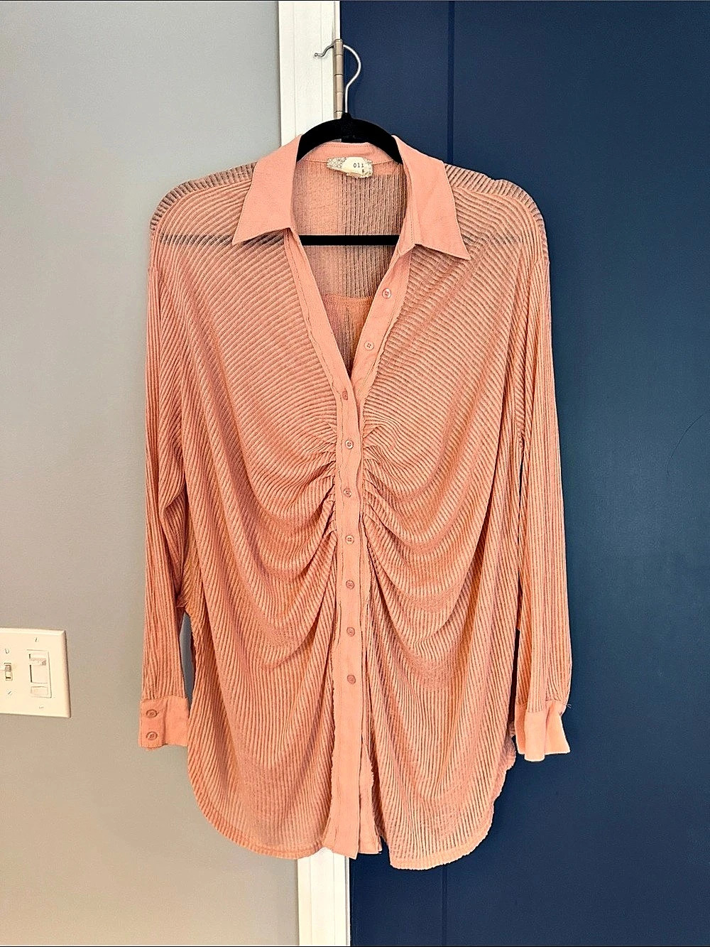Oki & Hali Striped Button Down Shirt in Pink Large Like New Anthropologie